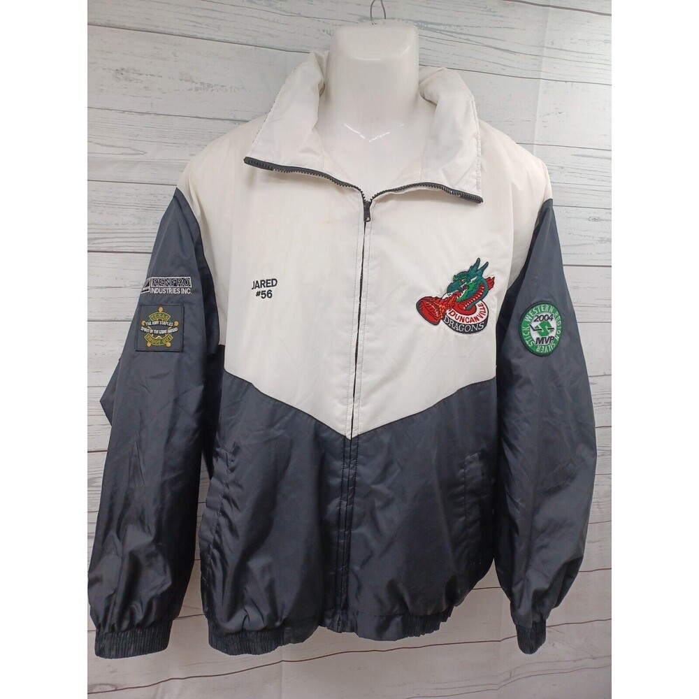 Vtg Acadia Duncanville Mens Dragons Hockey Jacket hooded Jared #56 2004 Sz L